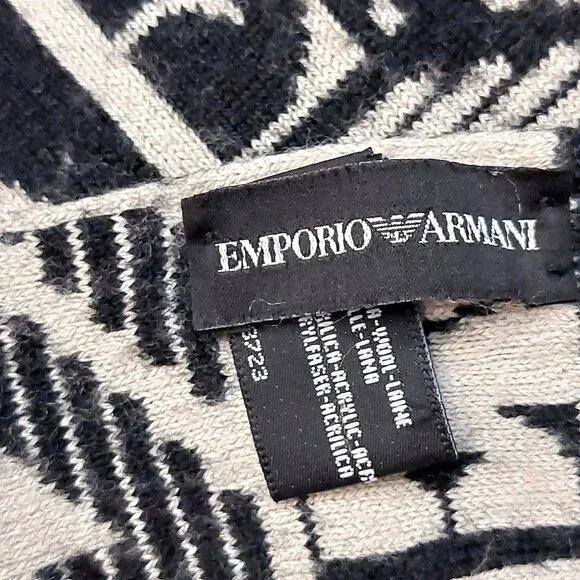 EMPORIO ARMANI Vintage Black & Cream Logo Monogram Men's Scarf